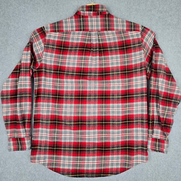 Lands' End Mens Medium (15-15 1/2) Flannel Shirt Red Gray Plaid Long Sleeve - Picture 3 of 8